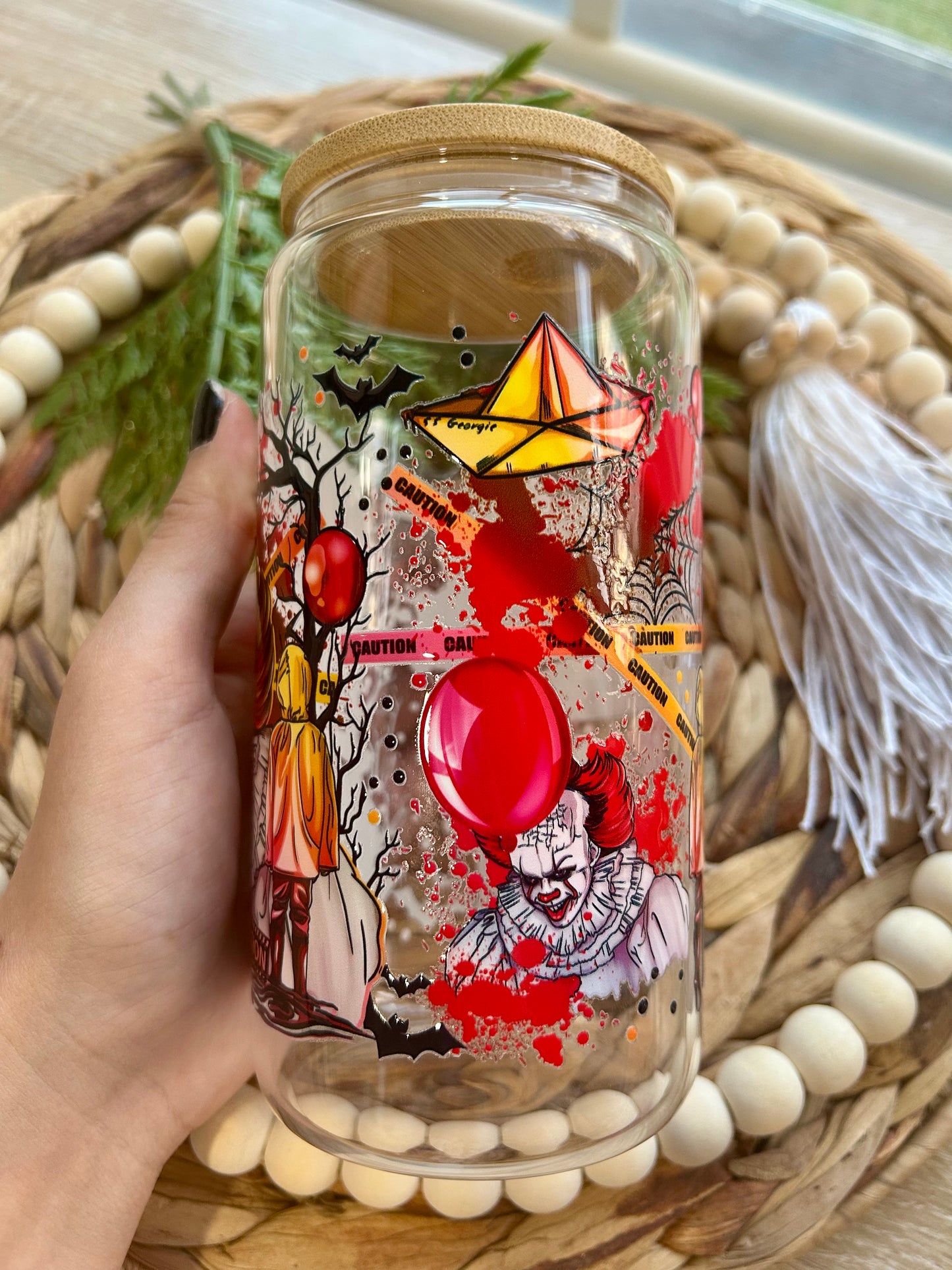 Creepy Clown Balloon and Georgie Horror Themed Glass Cup