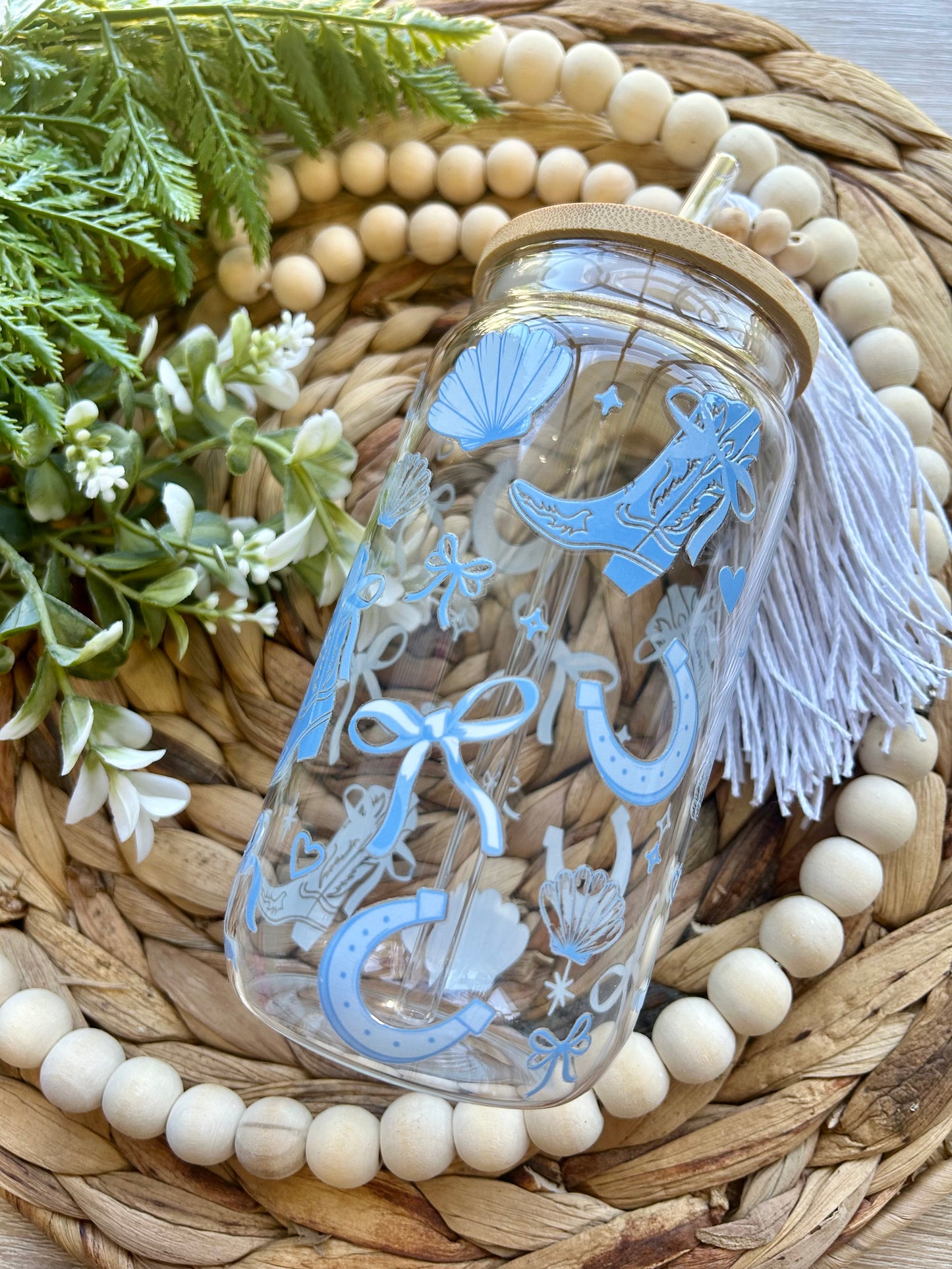 Blue Cowboy Themed Glass Cup