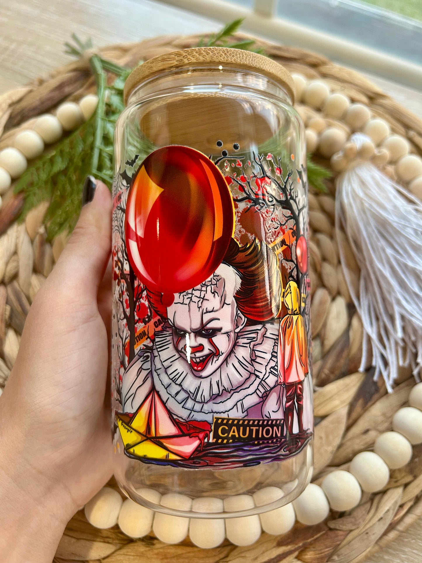 Creepy Clown Balloon and Georgie Horror Themed Glass Cup