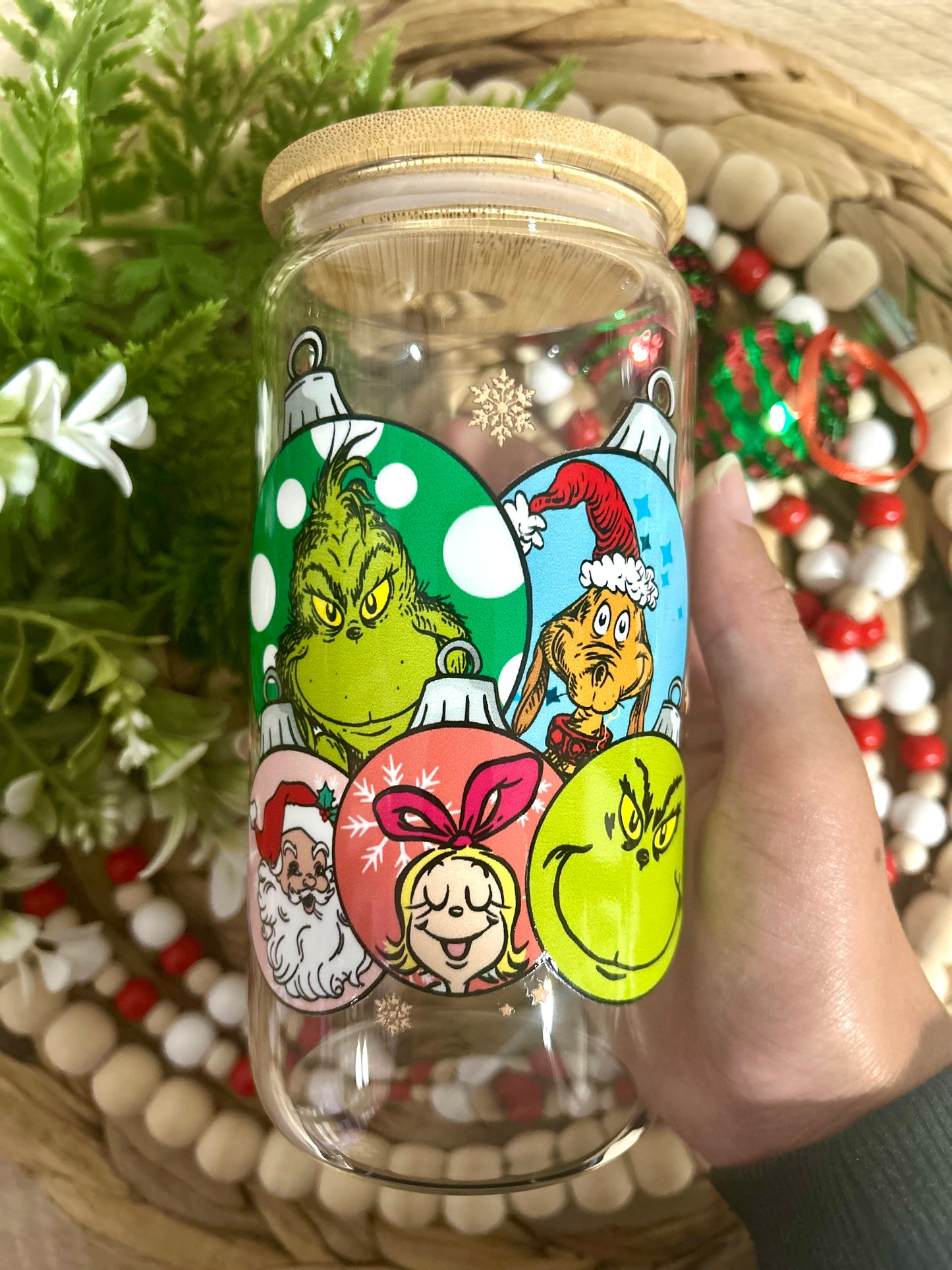 Grinch Ornaments Themed Glass Cup
