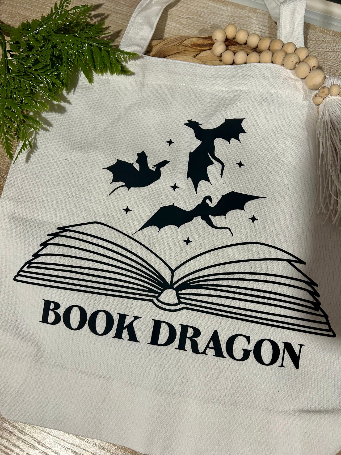 Book Dragon Themed Tote Bag
