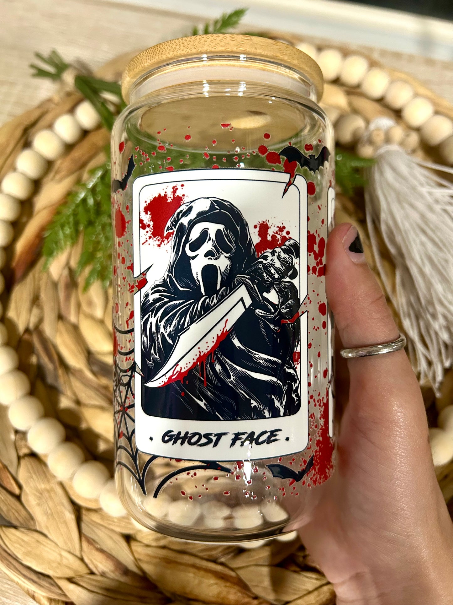 Horror Icons Tarot Themed Glass Cup