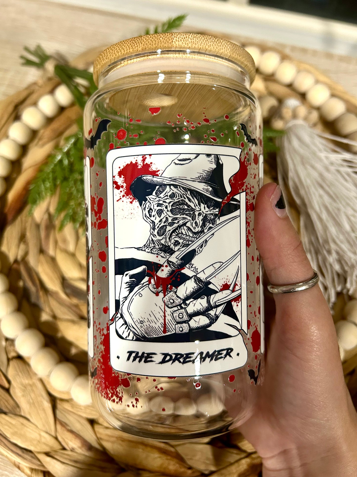 Horror Icons Tarot Themed Glass Cup