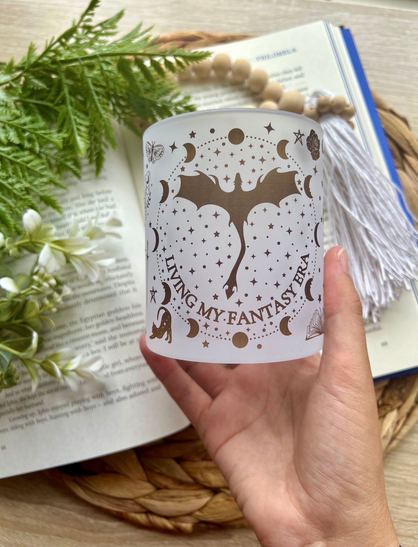 "Living In My Fantasy Era" Dragon Themed Glass Sublimation Cup || Book Lovers Collection