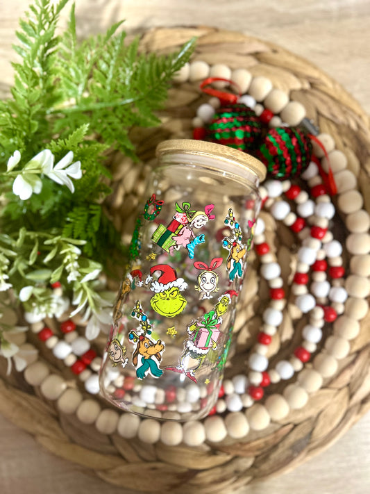 Grinch Characters Christmas Themed Glass Cup