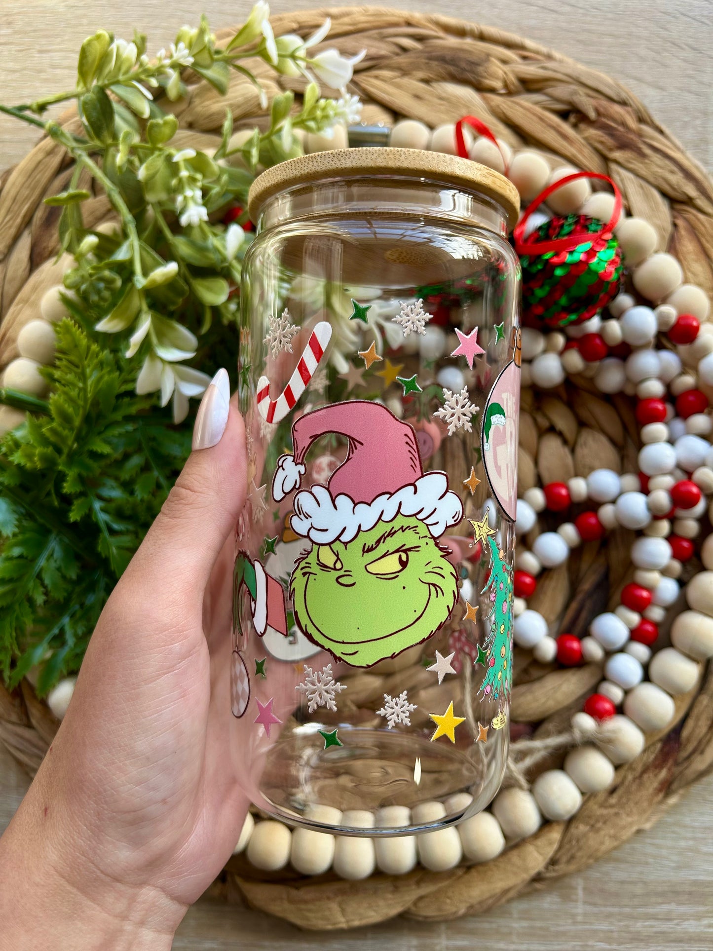 Holiday Green Grouch Inspired Glass Cup
