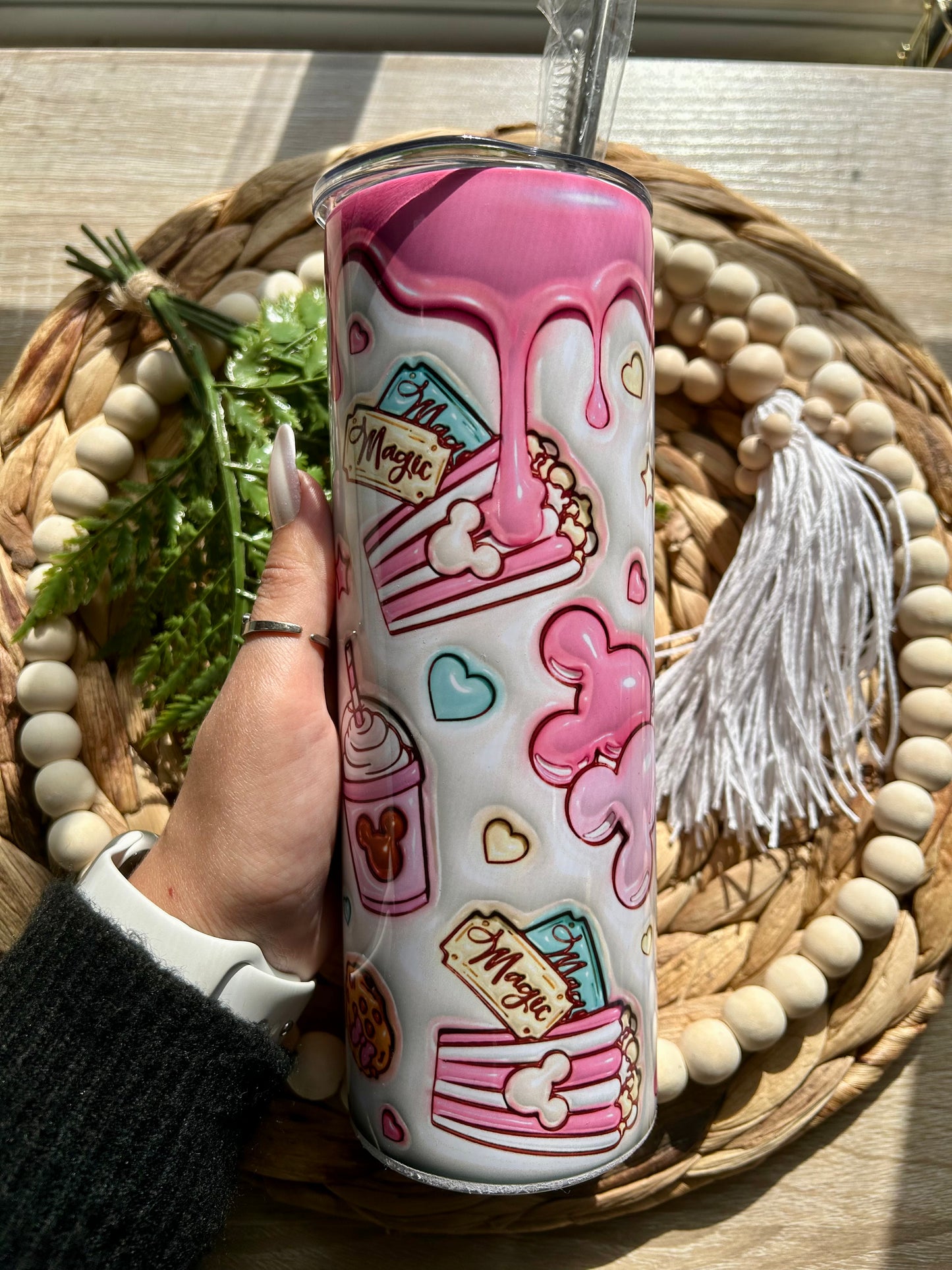 Theme Park Snacks Pink 3D Steel Tumbler | Valentine Collection