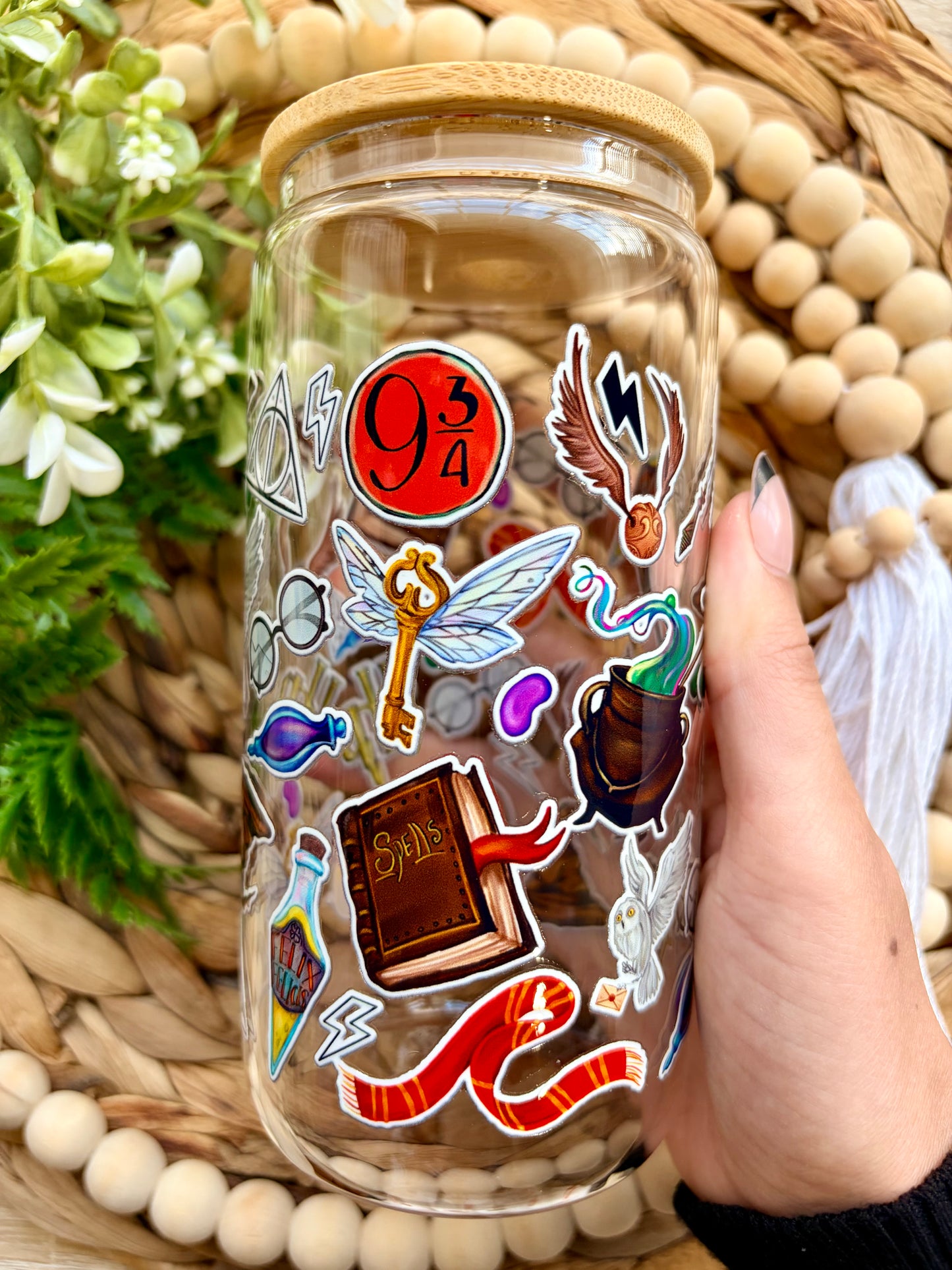 HP Sticker Themed Glass Cup