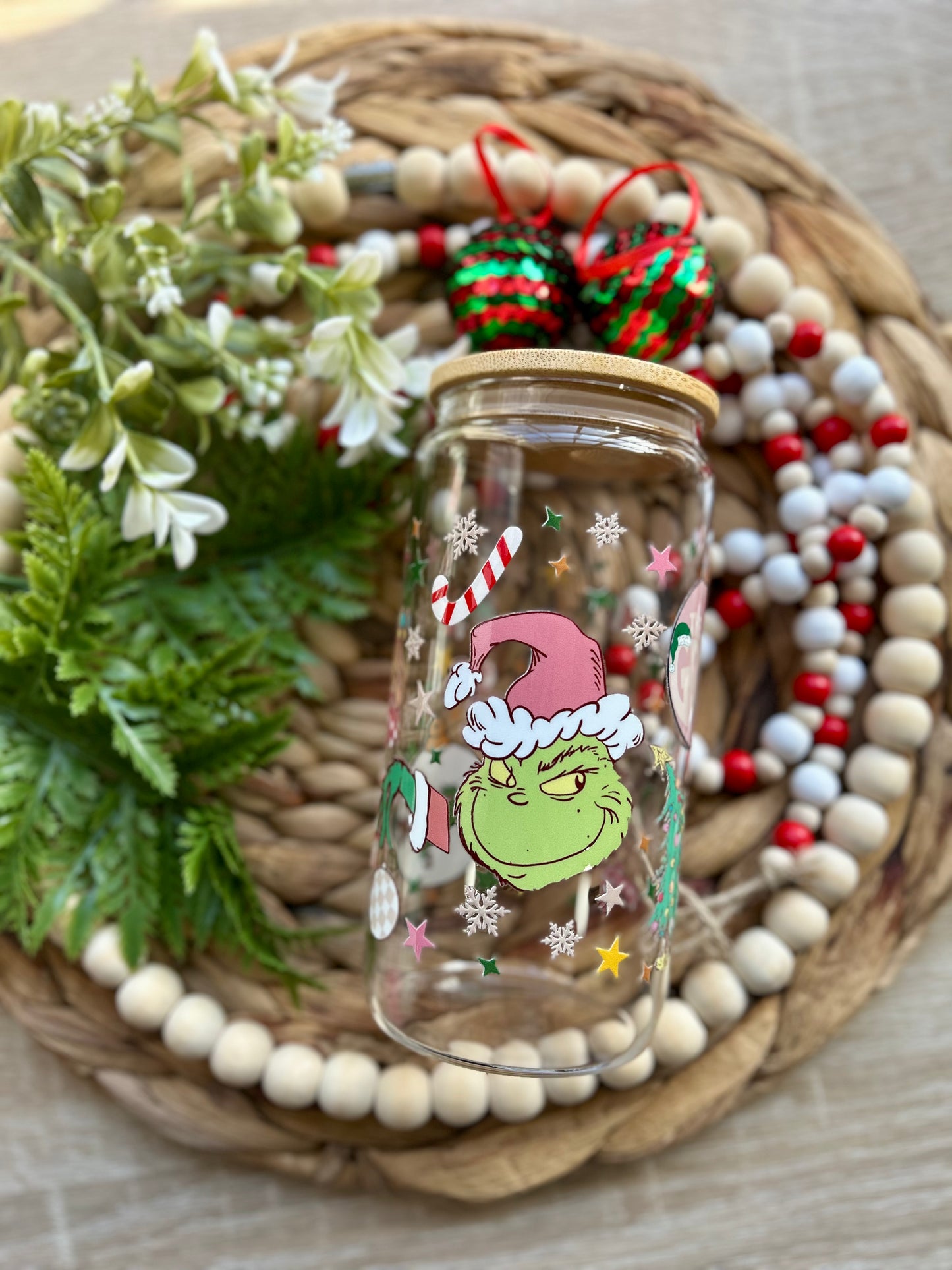 Holiday Green Grouch Inspired Glass Cup