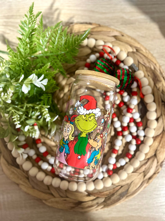 Grinch Christmas Pink Themed Glass Cup