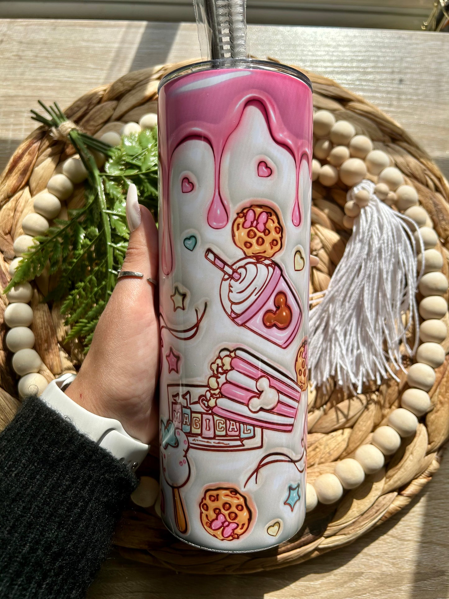 Theme Park Snacks Pink 3D Steel Tumbler | Valentine Collection