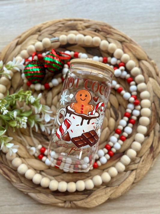 Hot Chocolate Holiday Themed Glass Cup || Christmas Collection