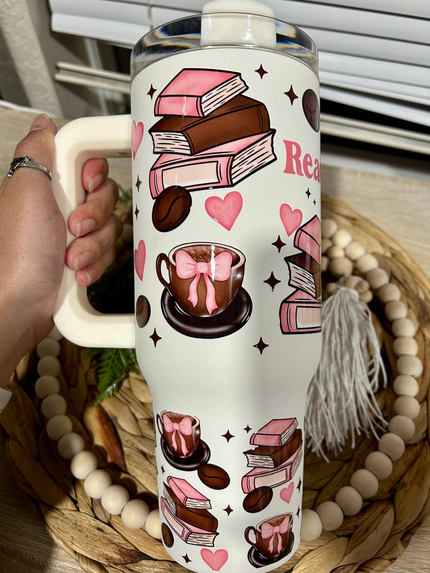 Reading Season Pink 40 oz Steel Tumbler | Valentine Collection