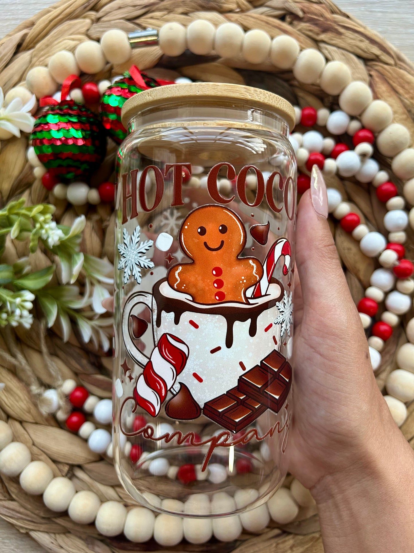 Hot Chocolate Holiday Themed Glass Cup || Christmas Collection