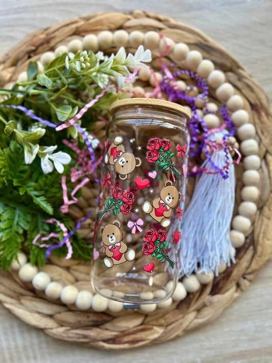 Valentine's Love Bear Themed Glass Cup