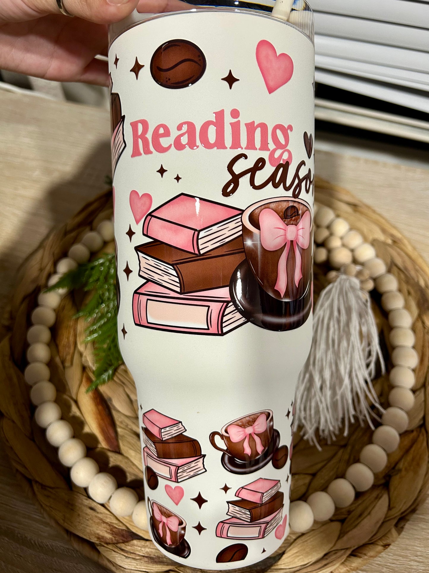 Reading Season Pink 40 oz Steel Tumbler | Valentine Collection