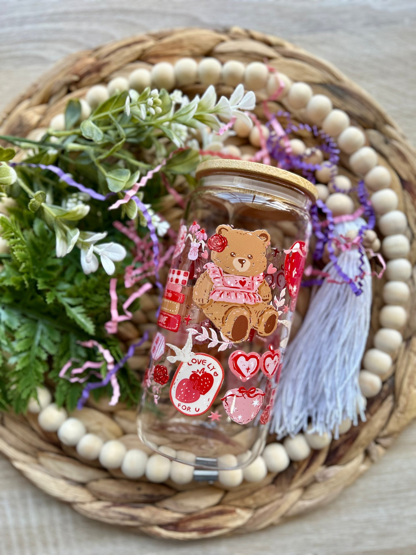 Love Bear Valentines Themed Glass Cup