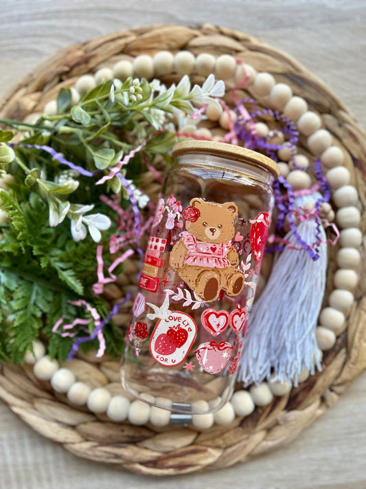 Love Bear Valentines Themed Glass Cup