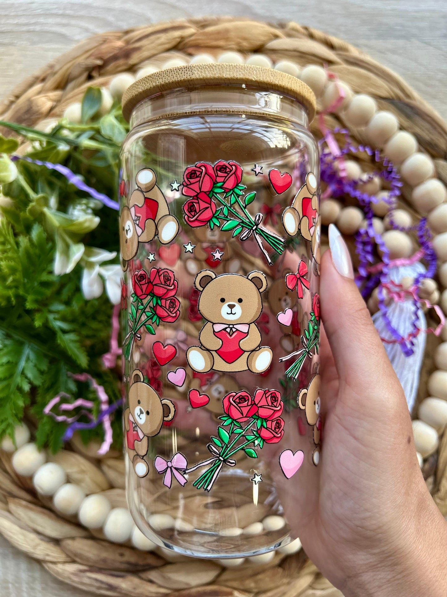 Valentine's Love Bear Themed Glass Cup