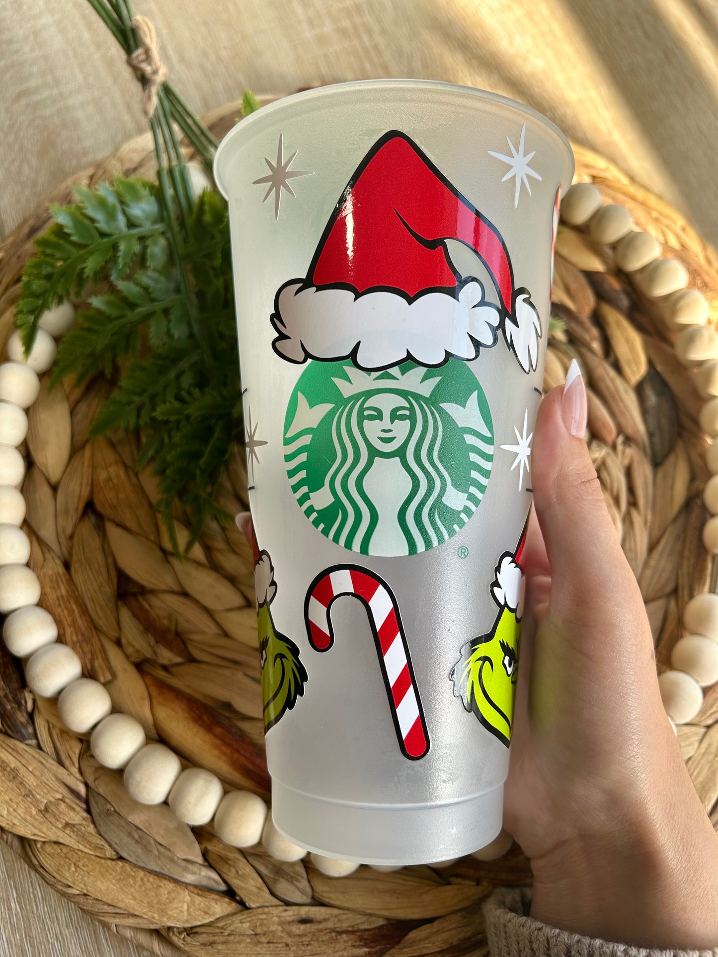 Green Christmas Themed Reusable Cold Cup - Glass & Glamour Co.