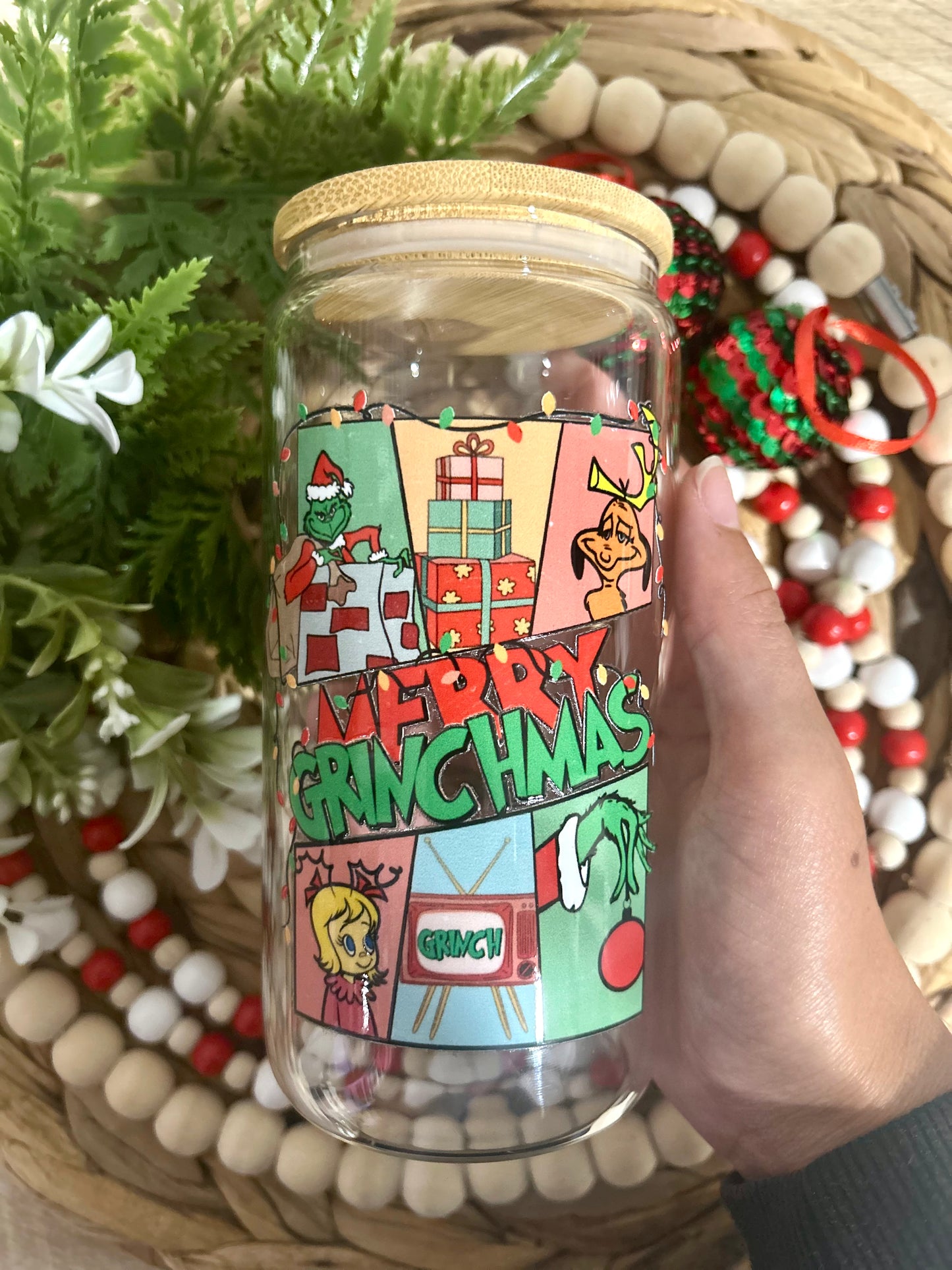 Merry Grinch Themed Glass Cup