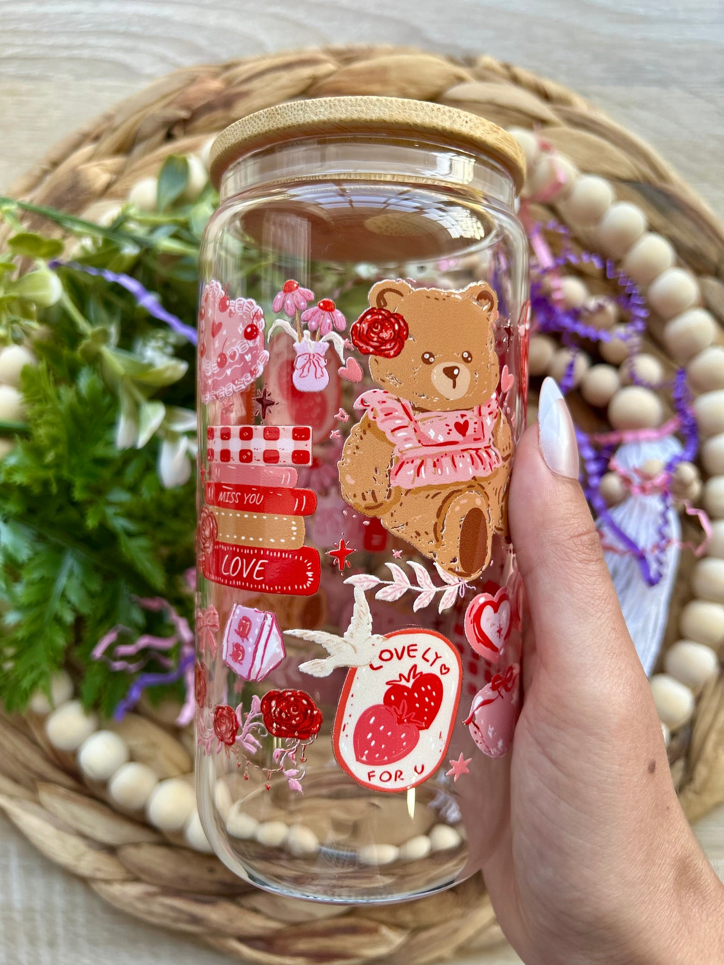 Love Bear Valentines Themed Glass Cup