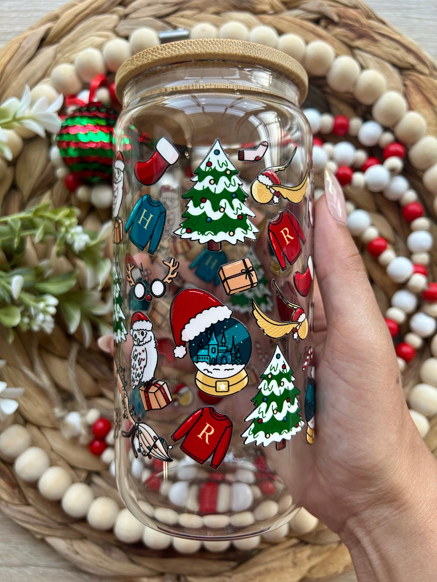 Holiday Wizard Christmas Themed Glass Cup
