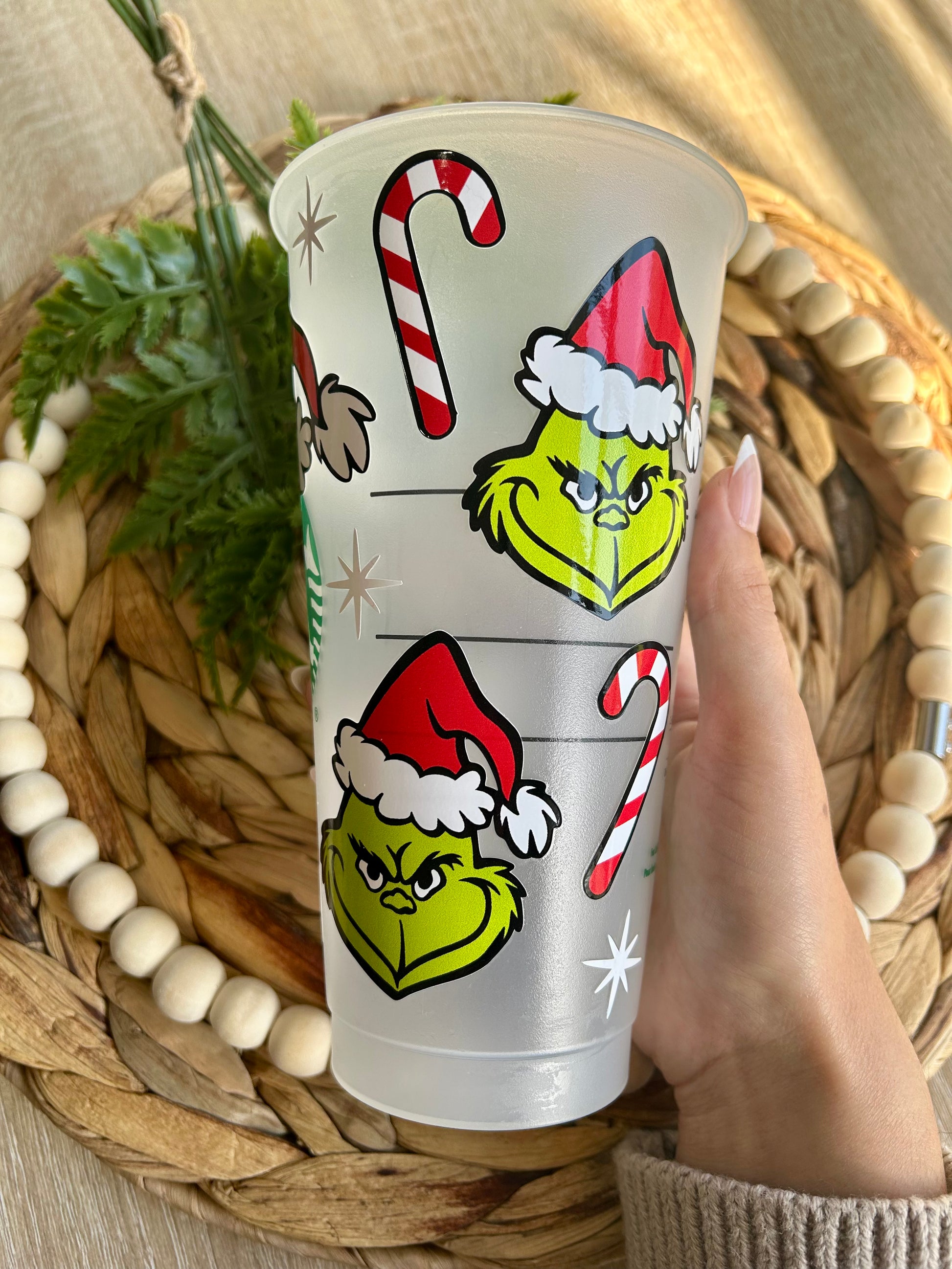 Green Christmas Themed Reusable Cold Cup - Glass & Glamour Co.