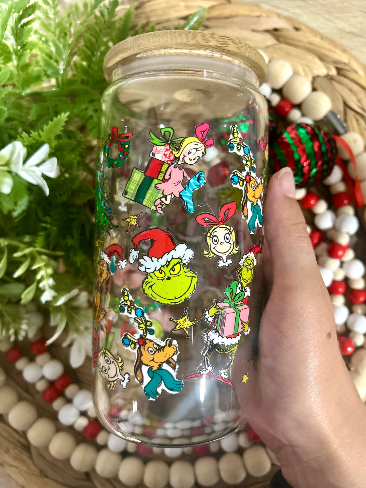 Grinch Characters Christmas Themed Glass Cup