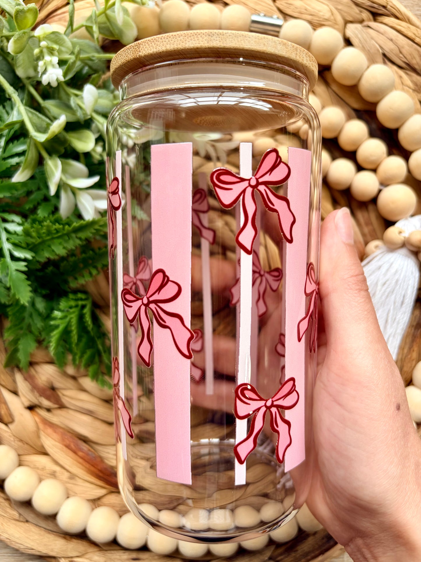 Pink Bow Themed Glass Cup
