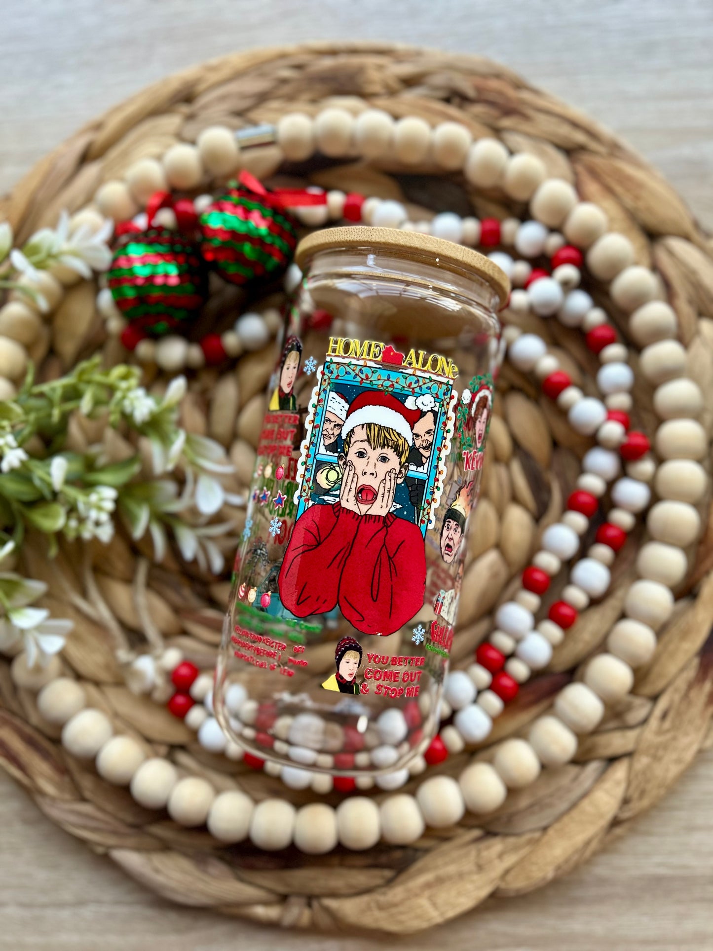 Kevin Christmas Themed Glass Cup