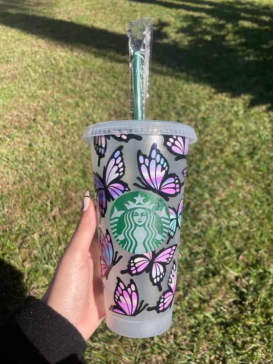 Butterfly Holographic Reusable Cold Cup - Glass & Glamour Co.