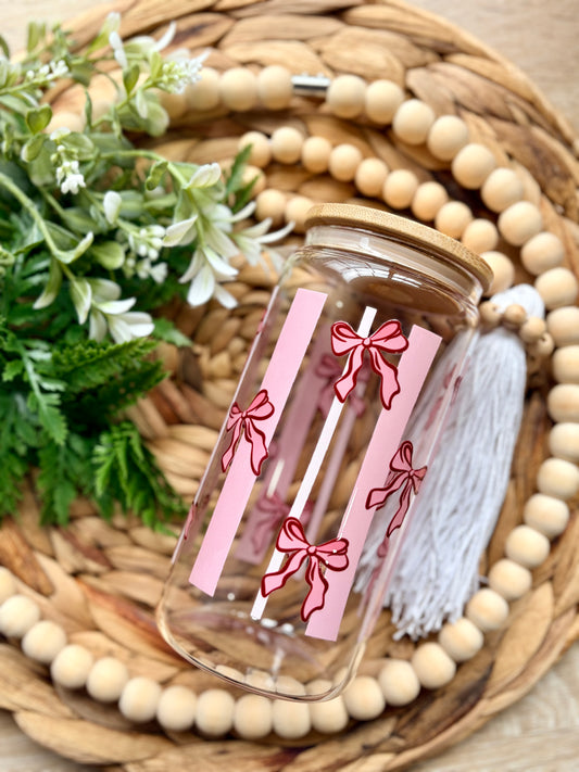 Pink Bow Themed Glass Cup