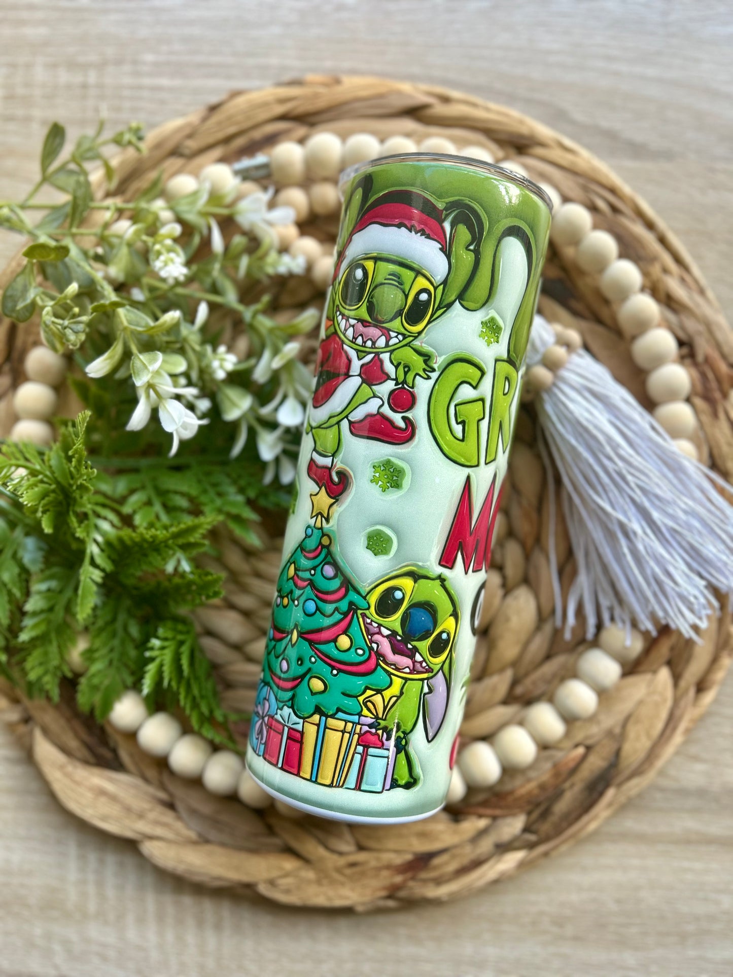Green Alien Christmas Themed Steel Tumbler
