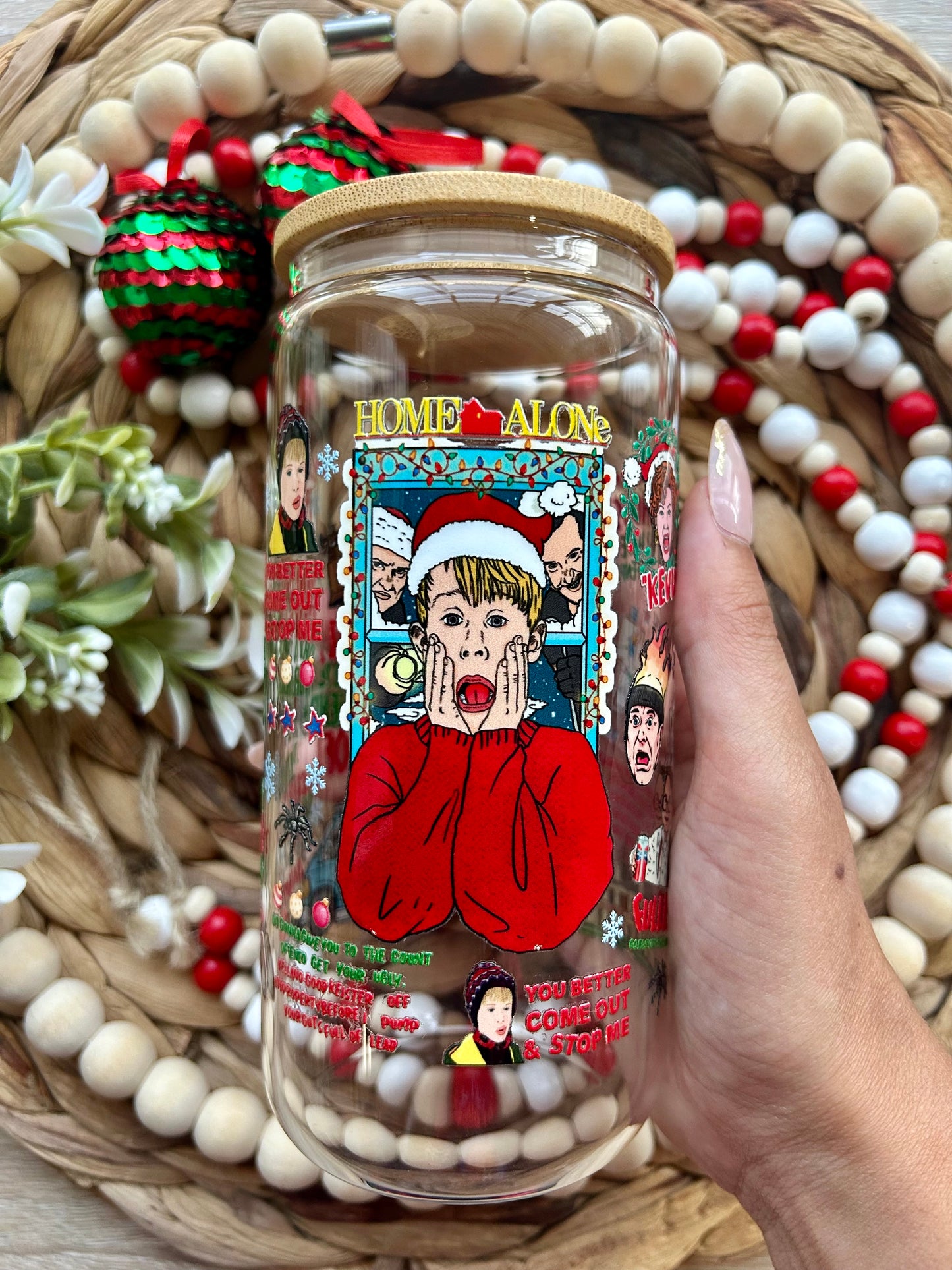 Kevin Christmas Themed Glass Cup