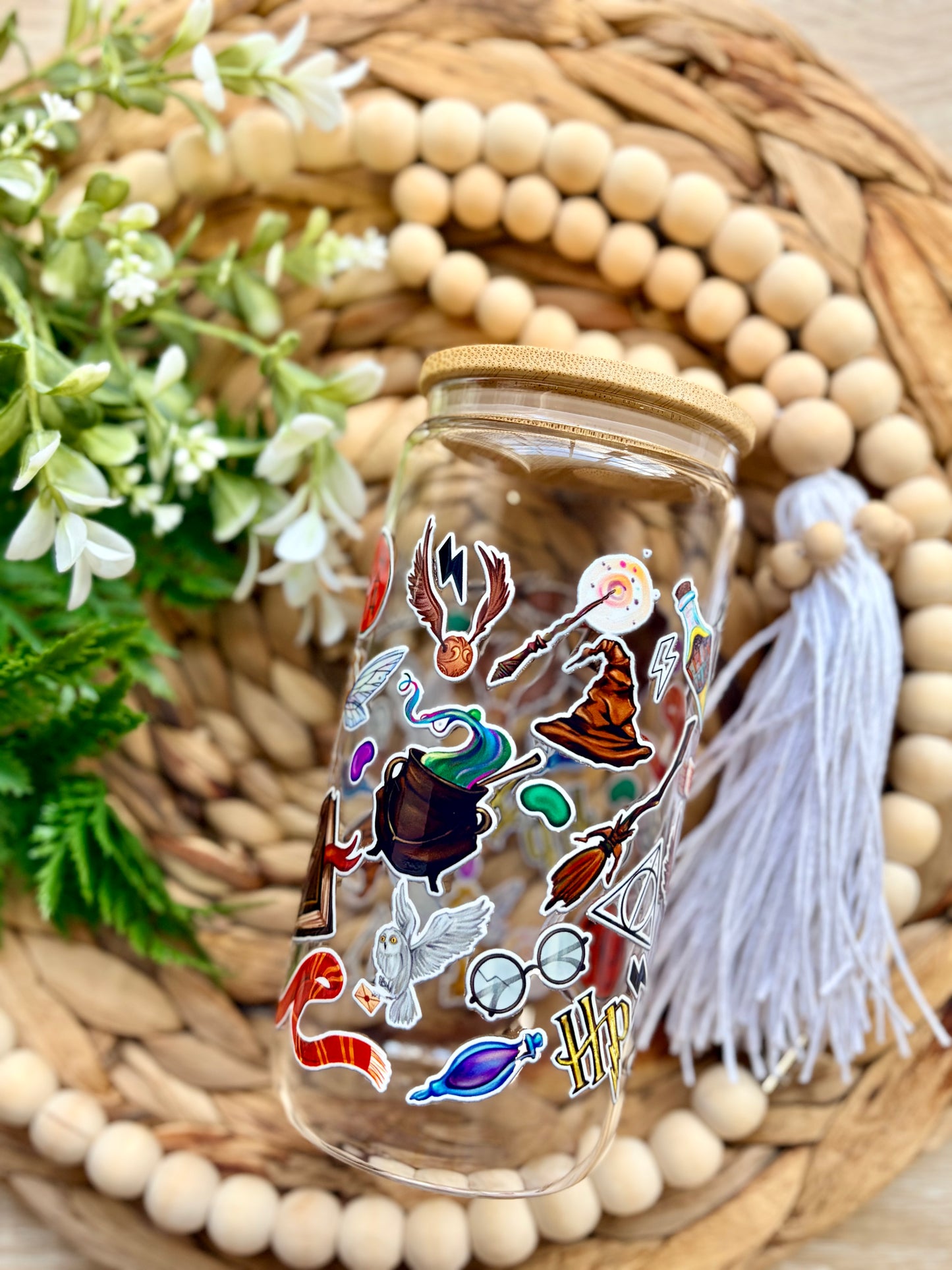 HP Sticker Themed Glass Cup