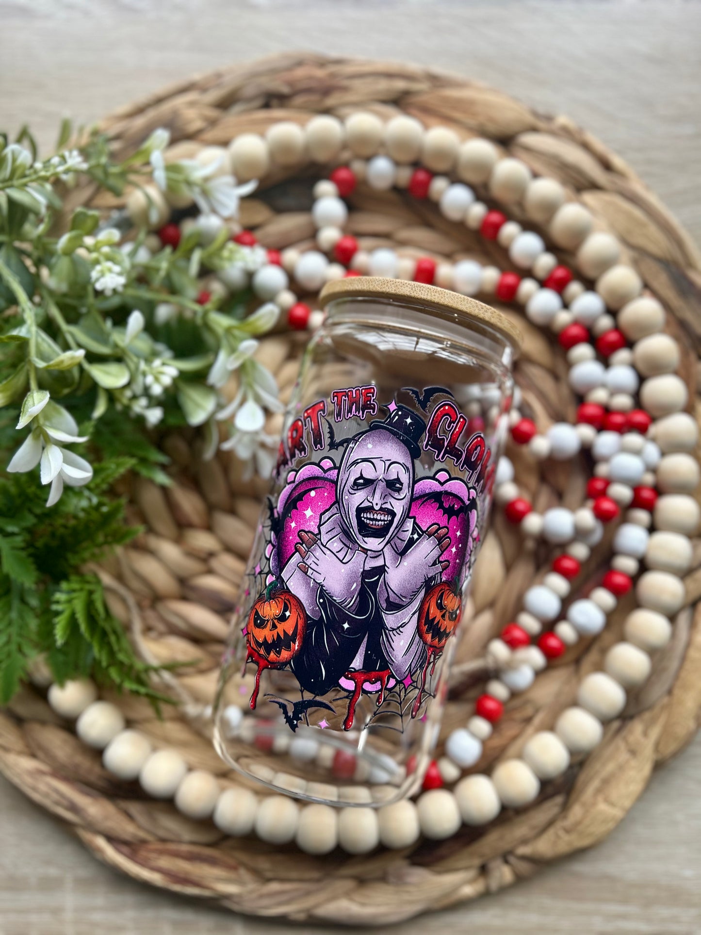 Sinister Clown & Pumpkins Inspired Glass Cup