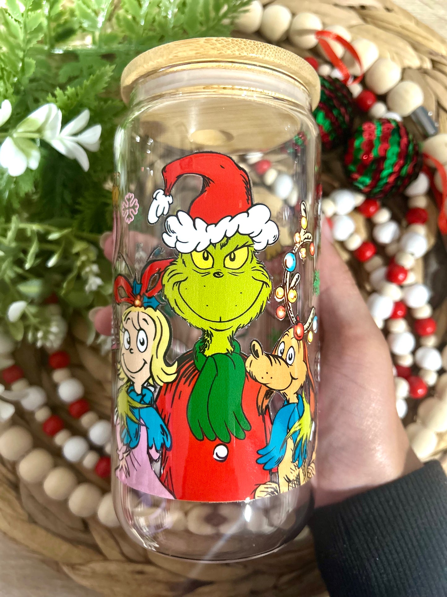 Grinch Christmas Pink Themed Glass Cup