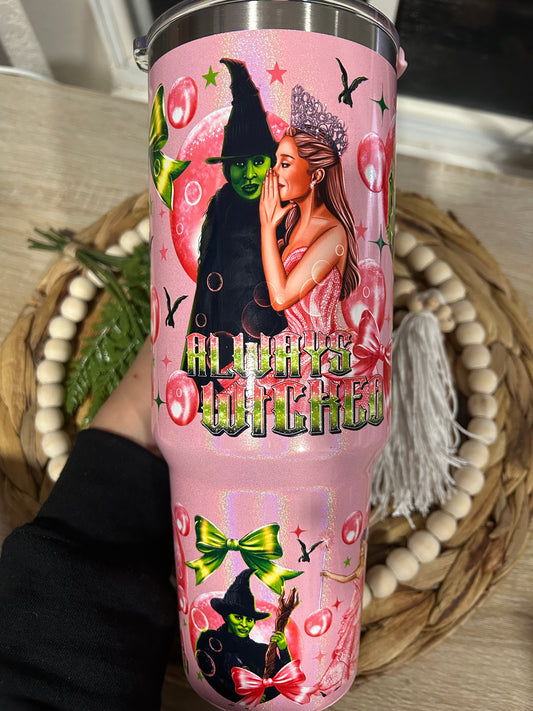 Wicked Pink and Green Witches 40 Oz Steel Tumbler