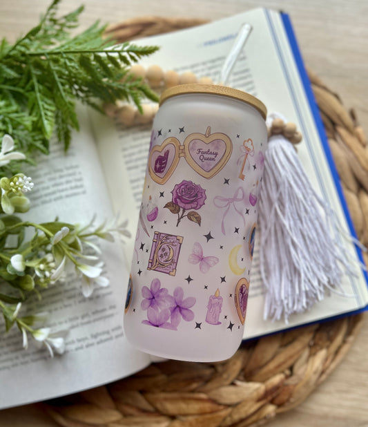 Fantasy Book Themed Glass Sublimation Cup || Book Lovers Collection