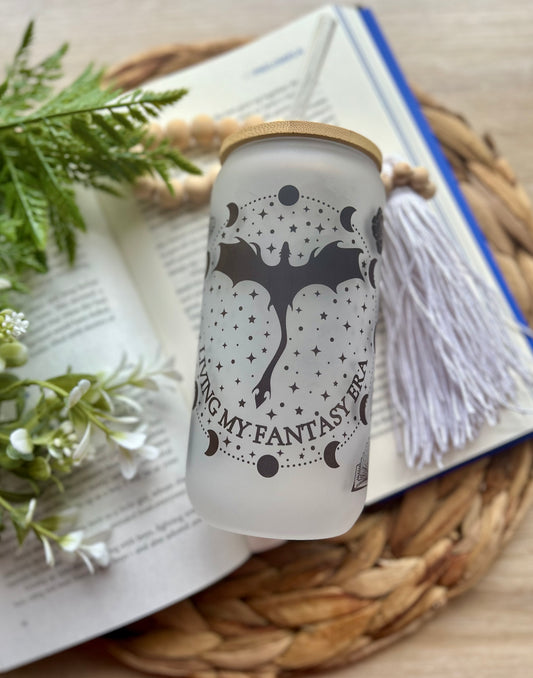 "Living In My Fantasy Era" Dragon Themed Glass Sublimation Cup || Book Lovers Collection